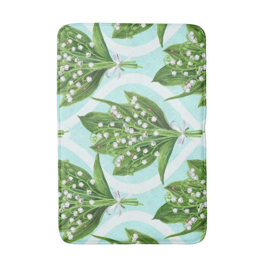 Boeket van lelie van de vallei bloemen op blauw badmat (Voorkant Verticaal)