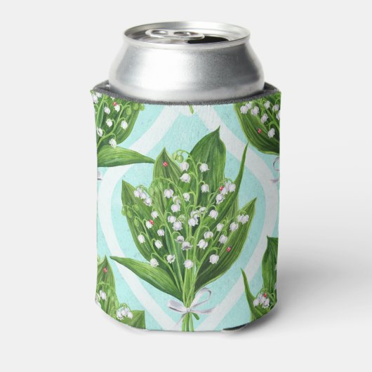 Boeket van lelie van de vallei bloemen op blauw blikjeskoeler (Blikje Achterkant)