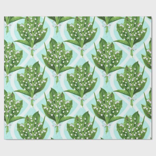 Boeket van lelie van de vallei bloemen op blauw cadeaupapier (Vlak)