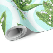 Boeket van lelie van de vallei bloemen op blauw cadeaupapier (Rol Hoek)