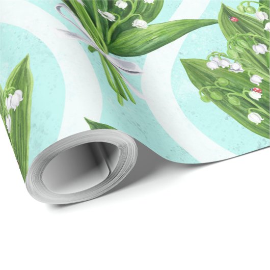 Boeket van lelie van de vallei bloemen op blauw cadeaupapier (Rol Hoek)