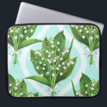 Boeket van lelie van de vallei bloemen op blauw laptop sleeve<br><div class="desc">Boeket van geschilderd met waterverven lelie van de vallei bloeit naadloos patroonontwerp</div>