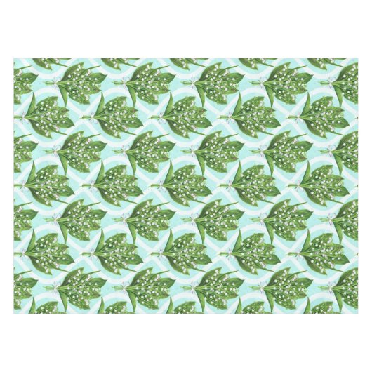Boeket van lelie van de vallei bloemen op blauw tafelkleed (Voorkant (Horizontaal))
