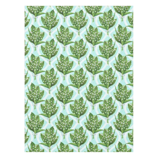 Boeket van lelie van de vallei bloemen op blauw tafelkleed (Voorkant)