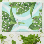 Boeket van lelie van de vallei bloemen op blauw theedoek (Gevouwen)