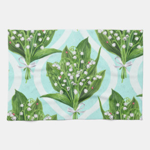 Boeket van lelie van de vallei bloemen op blauw theedoek