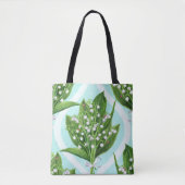 Boeket van lelie van de vallei bloemen op blauw tote bag (Voorkant)
