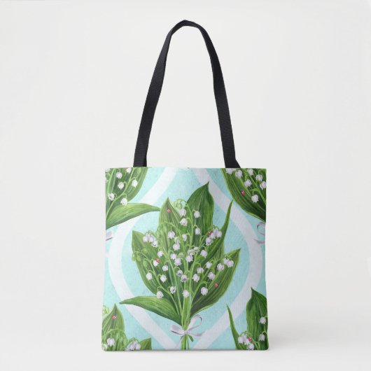Boeket van lelie van de vallei bloemen op blauw tote bag (Voorkant)