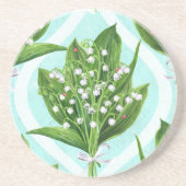 Boeket van lelie van de vallei bloemen op blauw zandsteen onderzetter (Voorkant)