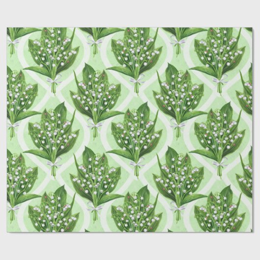 Boeket van lelie van de vallei bloemen op groen cadeaupapier (Vlak)