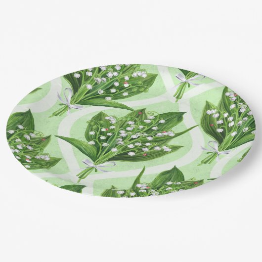 Boeket van lelie van de vallei bloemen op groen papieren bordje (Gekanteld)