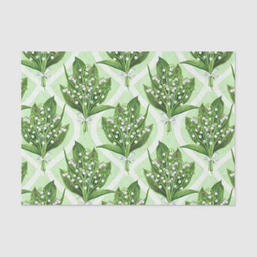 Boeket van lelie van de vallei bloemen op groen tissuepapier (Voorkant)