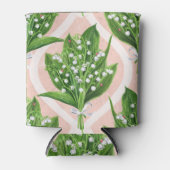 Boeket van lelie van de vallei bloemen op roze blikjeskoeler (Voorkant)