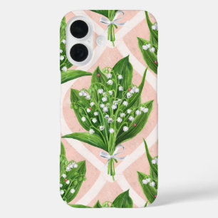 Boeket van lelie van de vallei bloemen op roze iPhone 16 hoesje