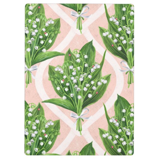 Boeket van lelie van de vallei bloemen op roze klembord (Achterkant)