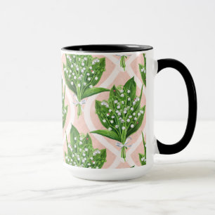 Boeket van lelie van de vallei bloemen op roze mok