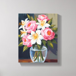 Boeket van lelies en rozen | Bloemenschildering in Canvas Afdruk