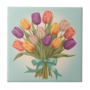 Boeket van lentetulpen tegeltje
