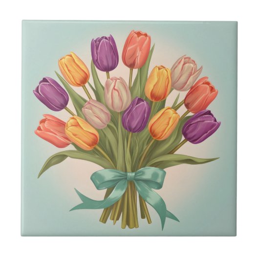Boeket van lentetulpen tegeltje (Voorkant)