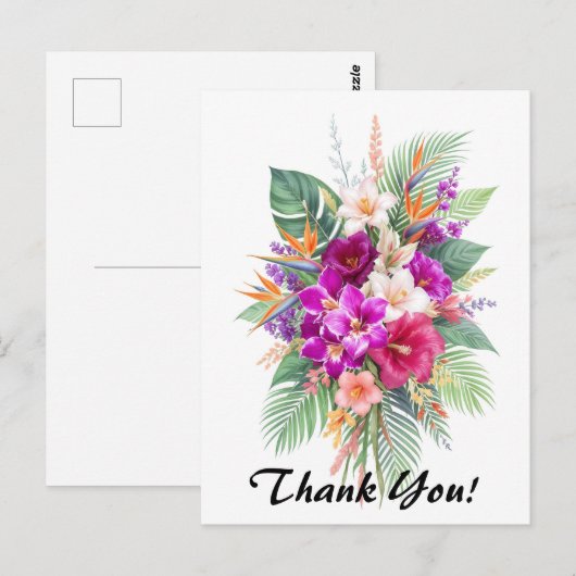 Boeket van Mooie Tropische Bloemen Dank Je Briefkaart (Voorkant / Achterkant)