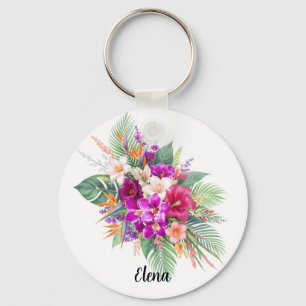 Boeket van Mooie Tropische Bloemen Sleutelhanger