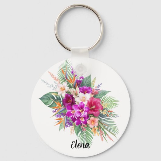 Boeket van Mooie Tropische Bloemen Sleutelhanger (Voorkant)