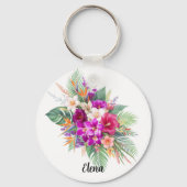 Boeket van Mooie Tropische Bloemen Sleutelhanger (Achterkant)
