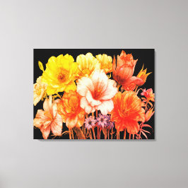 Boeket van ontluikende gele bloemen op een muur canvas afdruk