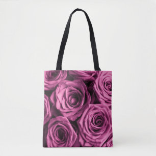 Boeket van paarse rozen, bloemenachtergrond tote bag