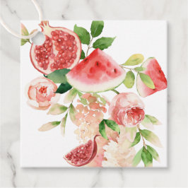 Boeket van Pink Flowers and Fruits Gift Label