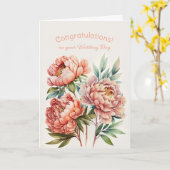 Boeket van Pink Pioenenbruiloft Gefeliciteerd Kaart (Gele Bloem)