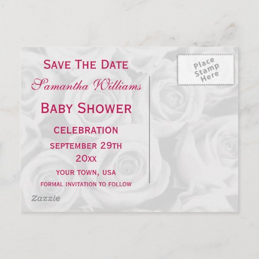 Boeket van Pink Roses Baby shower Bewaar de datum Aankondigingskaart (Achterkant)