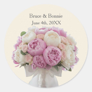 Boeket van Pioenrozen Aangepast Trouwgeschenk  Ronde Sticker