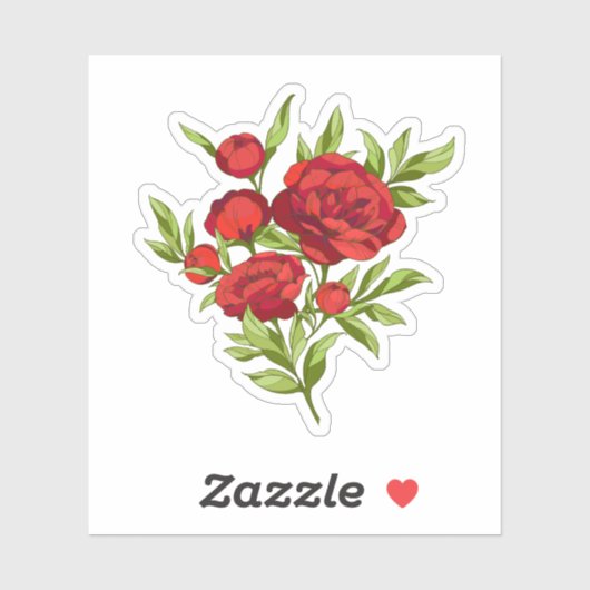 Boeket van rode pioenen sticker (Vel)