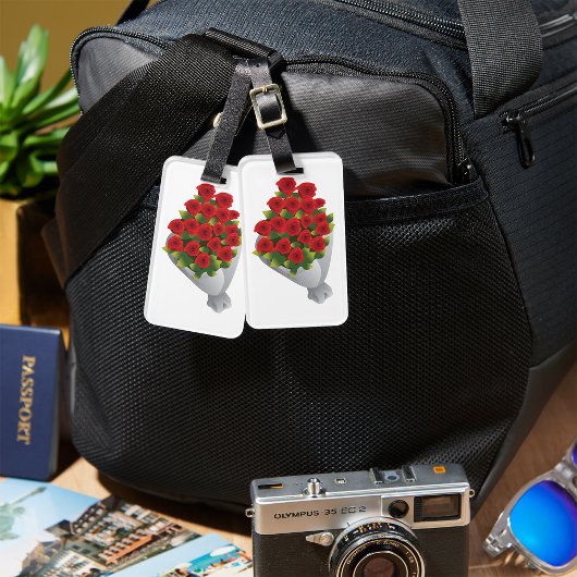 Boeket van rode rozen bagagelabel