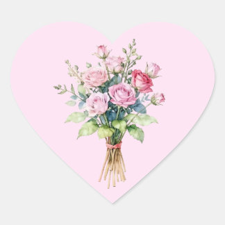 Boeket van roze bloemen hartstickers - Roze Hart Sticker