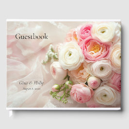 Boeket van roze en witte ranunculus close-up gastenboek