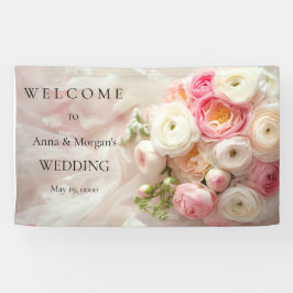 Boeket van roze en witte ranunculus close-up spandoek