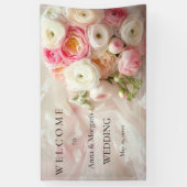Boeket van roze en witte ranunculus close-up spandoek (Verticaal)