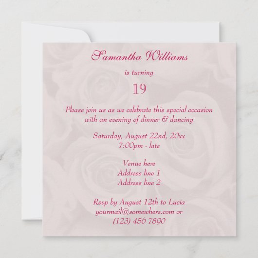 Boeket van Roze Rozen 19e verjaardag Kaart (Achterkant)