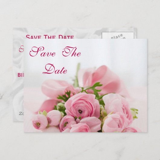 Boeket van Roze Rozen 21e verjaardag Save the date Aankondigingskaart (Voorkant / Achterkant)