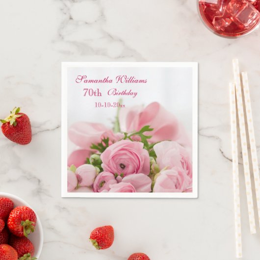 Boeket van Roze Rozen 70ste verjaardag Servetten (Insitu)