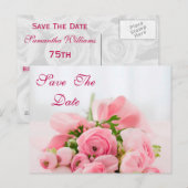 Boeket van Roze Rozen 75e verjaardag Save the date Aankondigingskaart (Voorkant / Achterkant)
