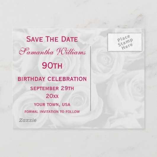 Boeket van roze rozen 90e verjaardag Save the date Aankondigingskaart (Achterkant)