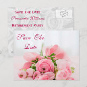 Boeket van roze rozen pensioen Save the date Aankondigingskaart (Voorkant / Achterkant)