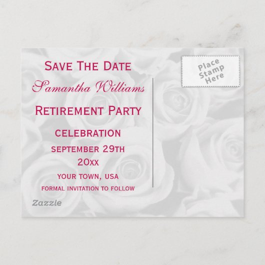 Boeket van roze rozen pensioen Save the date Aankondigingskaart (Achterkant)
