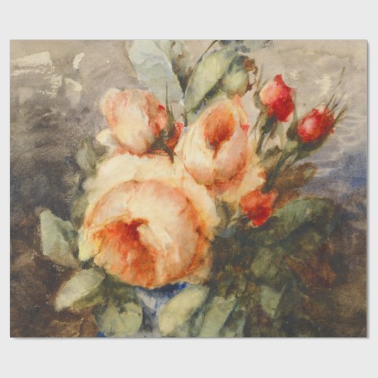 boeket van rozen in een vaas cadeaupapier (Vlak)