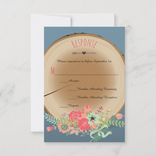 Boeket van Rustiek Hout - Reactiekaarten RSVP Kaartje (Voorkant)