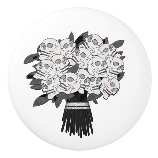 Boeket van Schedelrozen Zwart & Wit Keramische Knop (Voorkant)