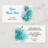 Boeket van turquoise rozen visitekaartje (Voorkant / Achterkant)